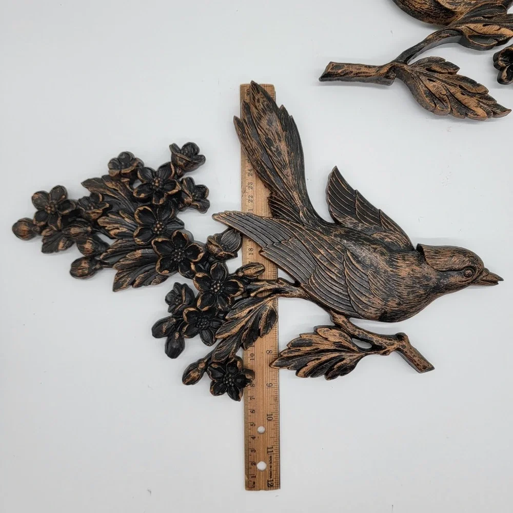 VTG Dart Industries Wall Hanging Bird Dogwood Decoration 2 pc COPPER CRAFT 1967